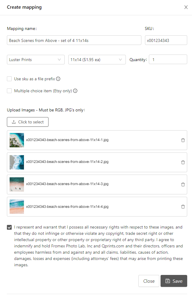 Print on demand mapping system for photographic prints